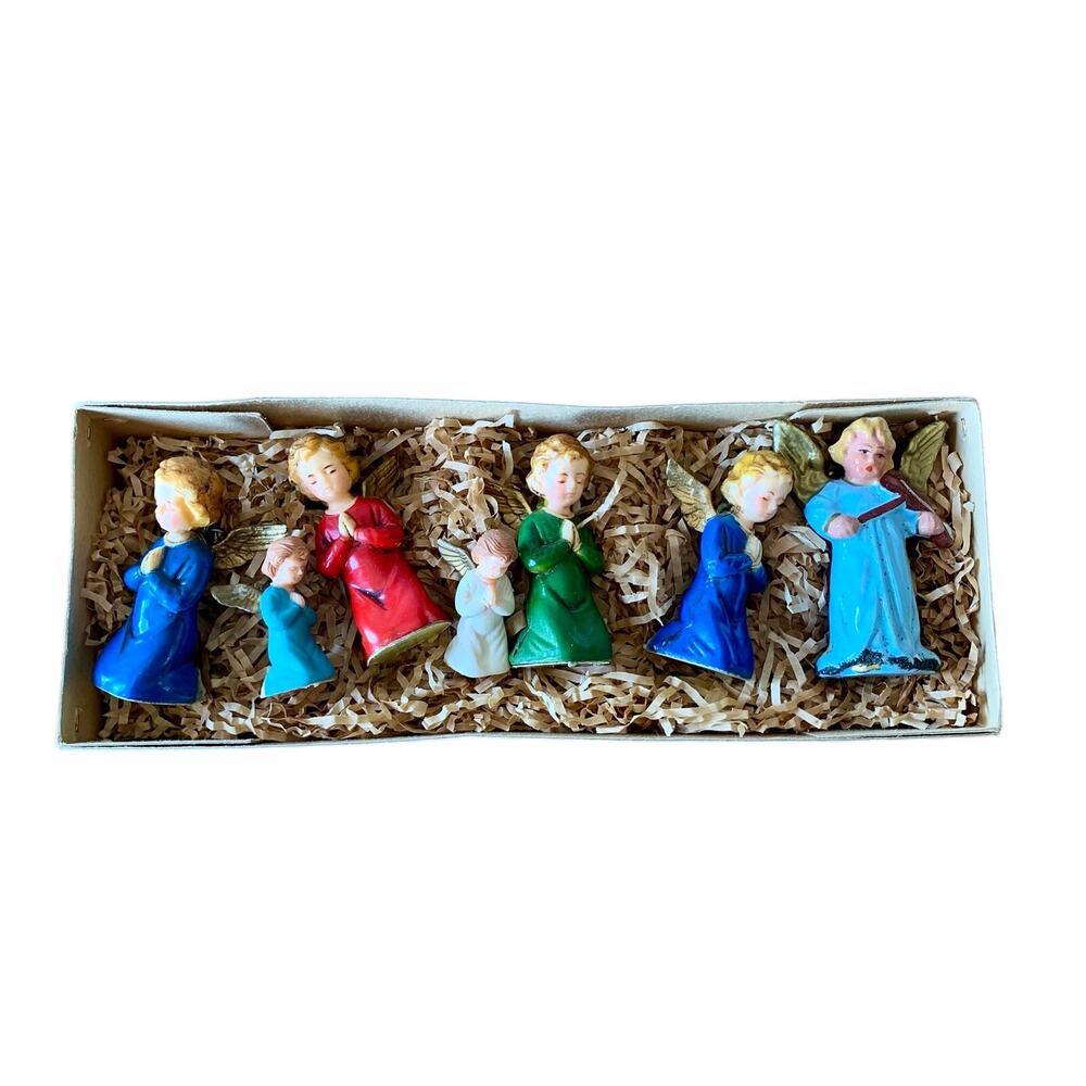 Vintage Angels Germany Hong Kong Set of 7 Plastic Kneeling Praying Violin